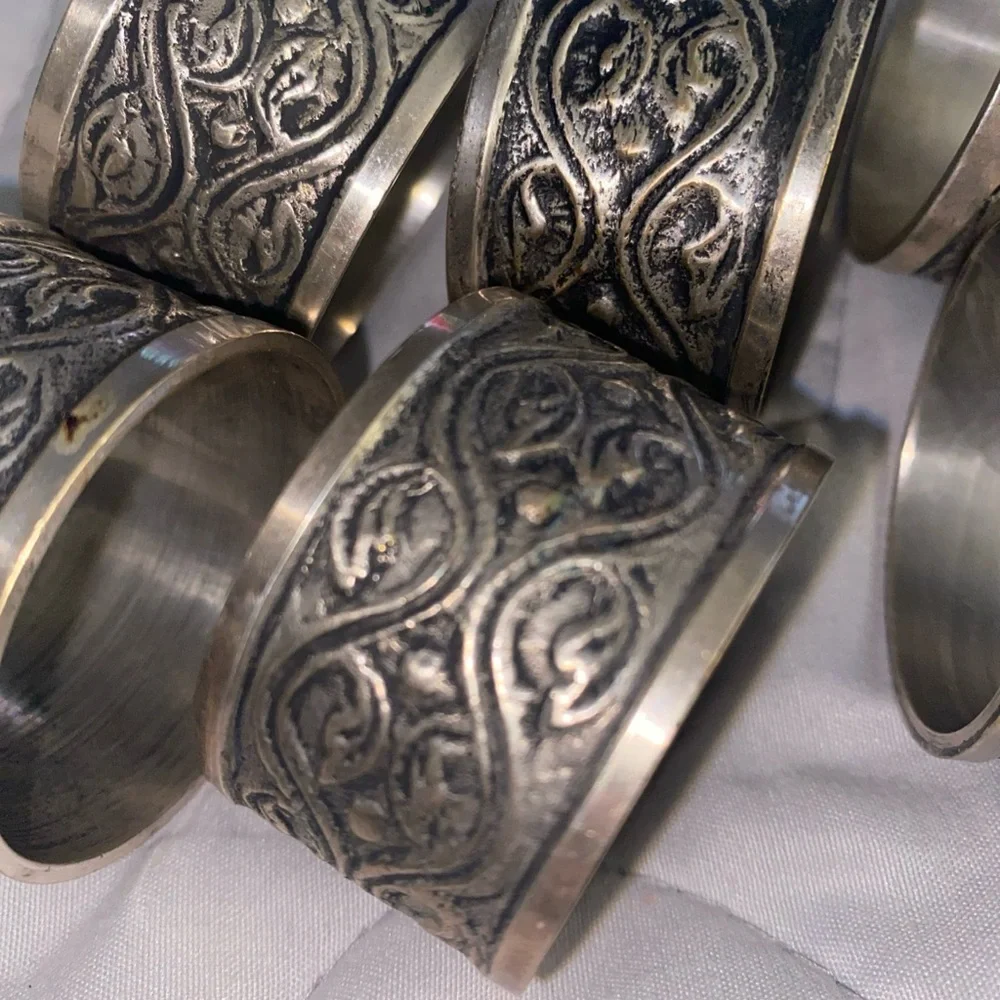 Vintage Silver Pewter Round Napkin Rings Ring Set Of‎ 6